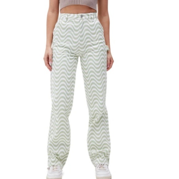 PacSun Green & White Boyfriend Carpenter Pants - Picture 1 of 11